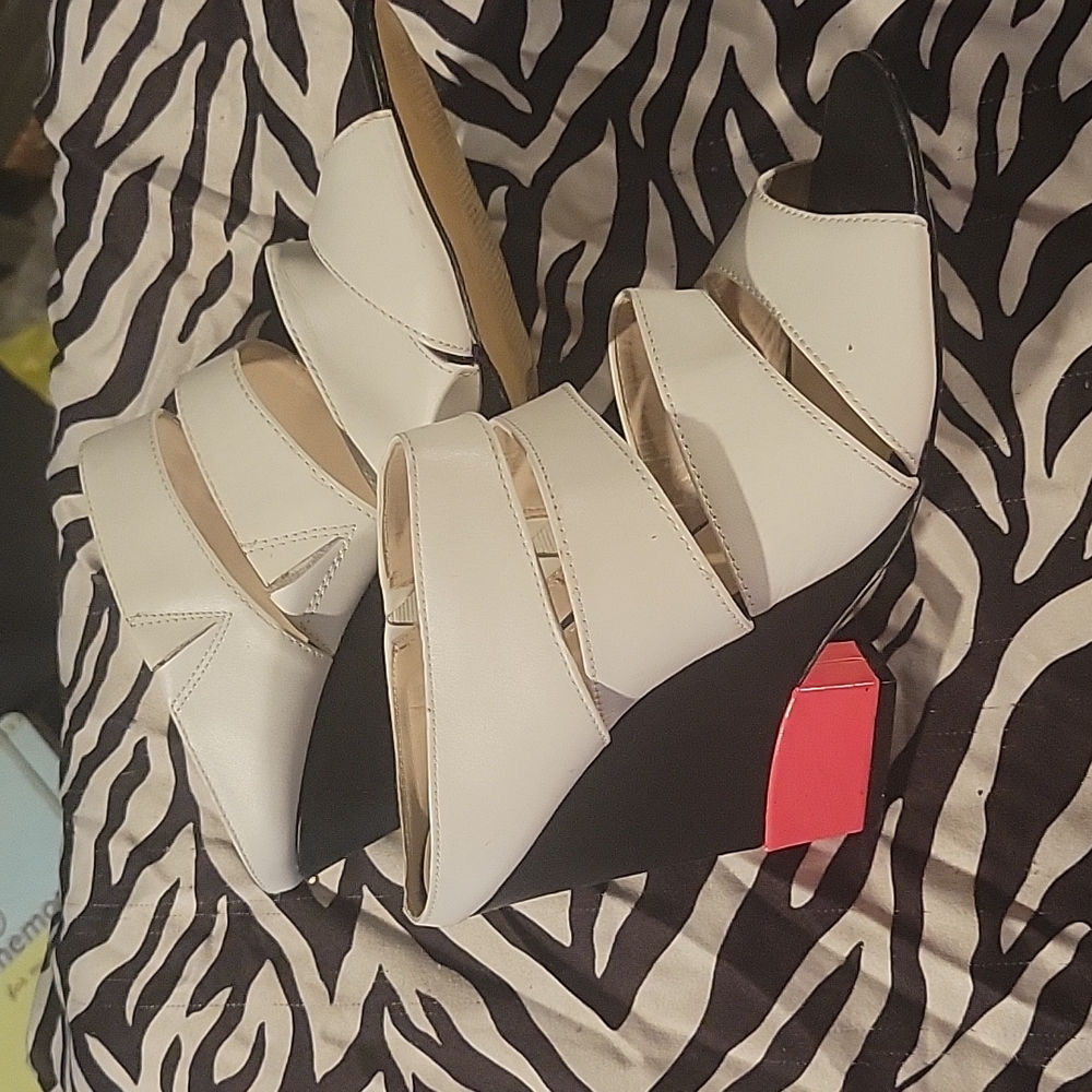 White wedge slide on shoes